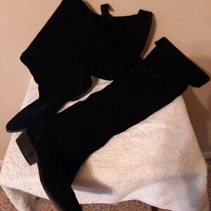 Satire Black Suede Boots for Women Knee High Boot Size 10 Slim